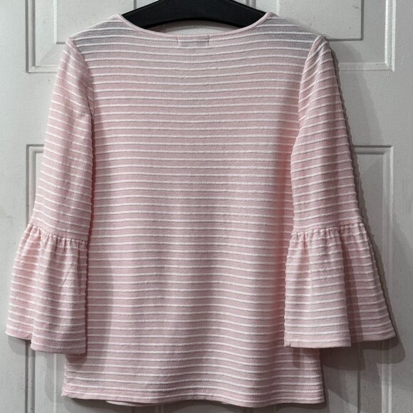 Neiman Marcus Women's Sz XS Knit Top 3/4 Bell Sleeve Light Pink/White Striped - Picture 7 of 11